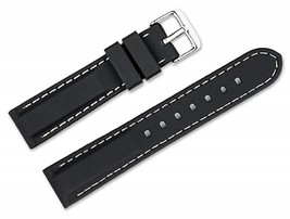 22mm Replacement Rubber Watch Band Strap Silicone Rubber Black w/White Stitching - £12.59 GBP
