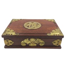 Fine Chinese Redwood Hardwood Trinket Jewelry Box Applied Brass Hardware... - $79.19