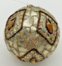Vintage Blown Glass Champagne and Brown Detail Ball Ornament U255 - £31.45 GBP