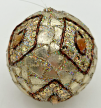 Vintage Blown Glass Champagne and Brown Detail Ball Ornament U255 - £31.31 GBP