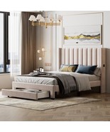 Queen Size Storage Bed Velvet Upholstered Platform Bed with a Big Drawer... - £234.67 GBP