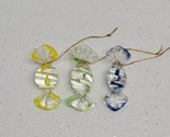 Vintage Art Glass Yellow Green Blue Swirl Wrapped Candy Ornaments - $22.46