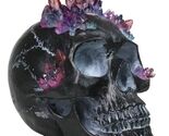 Macabre Wicca Magic Purple Hues Crystals Black Cranium Skull Figurine - $43.99