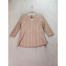 JM Collection Blouse Top Womens Petite Medium Tan Lace Lined Long Sleeve V Neck - $16.59