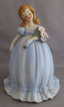 Vintage Lefton Girl Blue Dress Floral Bouquet Figurine - $4.00