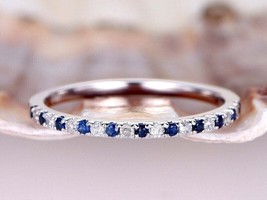 1Ct Round Cut Blue CZ Sapphire Wedding Engagement Band 14K White Gold Plated - £101.78 GBP