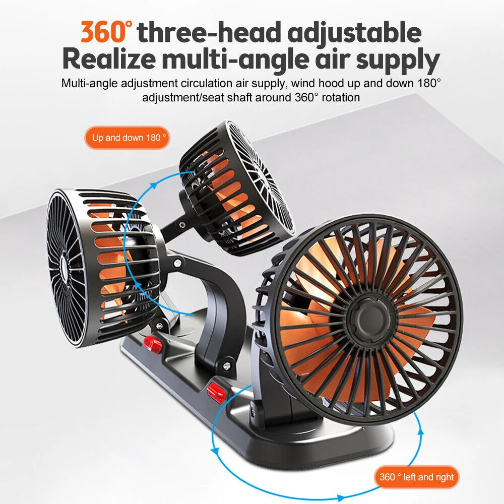 Car Fan 360° Adjustable 3 Head Air Fan Automotive Electric Fan USB/12V/24V Fan 2 - £14.20 GBP+