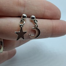 Star Moon Dangle Stud Earrings Silver Tone - £5.55 GBP