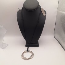 NWT J.Jill Silvertone Circles On Black Adjustable Cord Necklace - $18.90