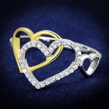 Triple Hollow Heart Two Tone Pave CZ 925 Sterling Silver Engagement Ring Sz 5-9 - £72.06 GBP