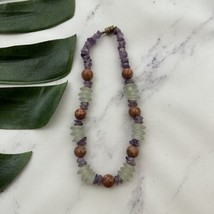 Vintage Unbranded Natural Stone Sea Glass Beaded Choker Necklace Purple ... - $16.82