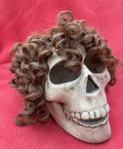 Mexican Ceramic Day Of The Dead Folk Art Skull With Tousled Curly Hair - $30.00