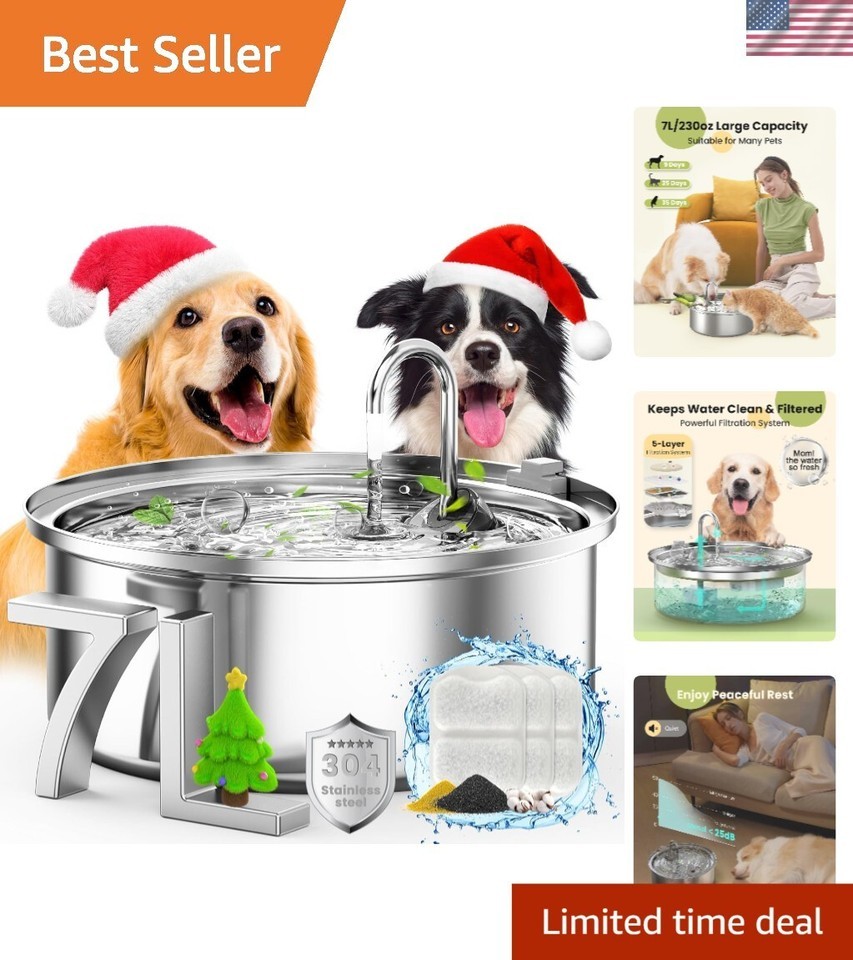 Pet-Approved 304 Stainless Steel Water Fountain - 7L for Large Dogs &amp; Cats - $86.66