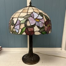 Tiffany Style Vintage Stained Glass Table Lamp  Floral Desk Light 24” *READ - £132.18 GBP