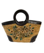 Ann Taylor Wicker Woven 3D Floral Boho Handbag Brown Flower Purse Tote READ - $26.17