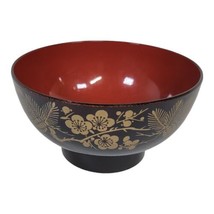 Japanese Miso Soup Rice Bowl 4.25&quot;D Black Lacquer Floral Hill Flowers JA... - £11.16 GBP