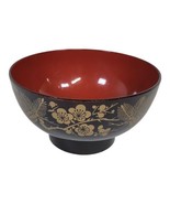 Japanese Miso Soup Rice Bowl 4.25&quot;D Black Lacquer Floral Hill Flowers JA... - £10.99 GBP