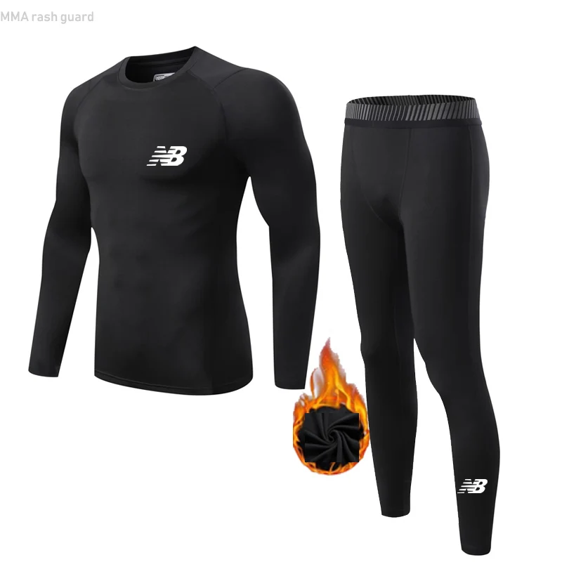 Sporting Winter Fleece Thermal underwear Suit Men Fitness clothing Long shirt Le - £31.17 GBP