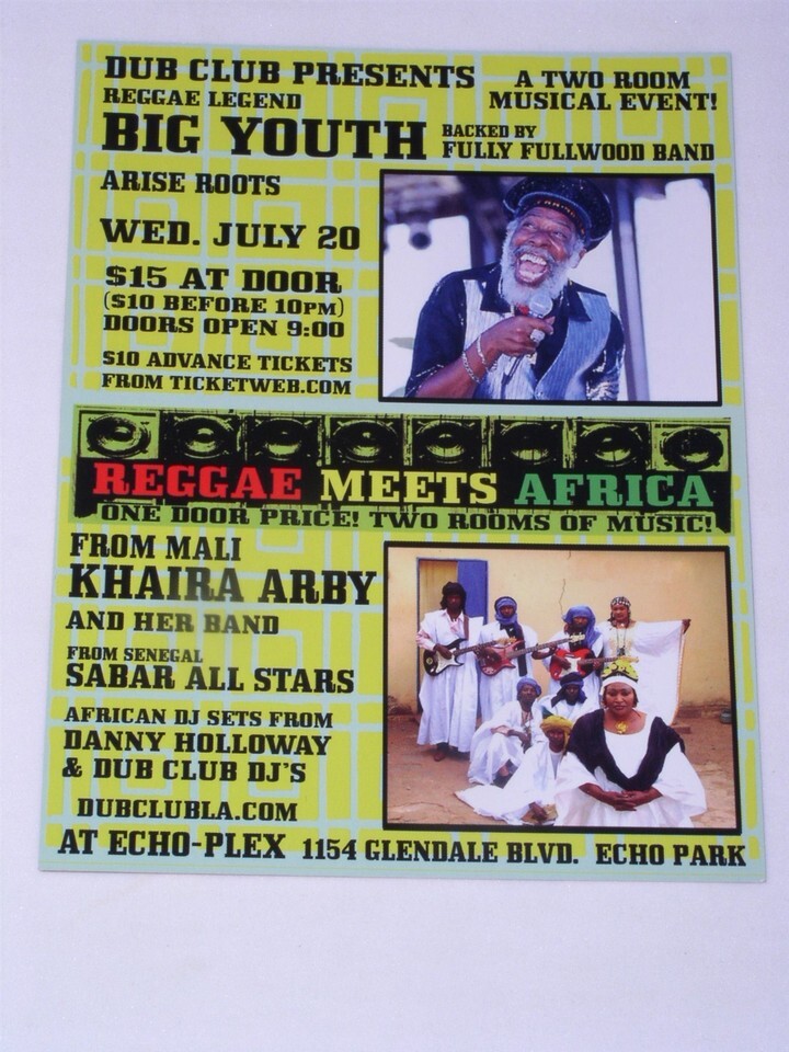 Big Youth Dub Club Concert Promo Card 2011 Los Angeles Arise Roots Khair... - $19.99