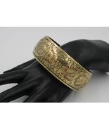 Vintage Etched Brass Flower Bangle Bracelet - £15.45 GBP