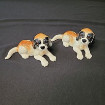 Lot of 2 Vintage Goebel Porcelain St. Bernard Brown Black White Puppy Dog Figure - £23.64 GBP