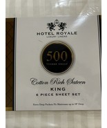 Hotel Royal Cotton Rich Sateen King Size 6pc Sheet Set White Stripe 500 TC - $88.60 CAD