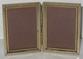 Vintage Brass &amp; Glass Double (Holds 2) Stand-Up 2x3 Photo Picture Frame - $18.81