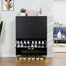 Entryway Shoe Storage Cabinet: Slim, Flip Drawers, Hidden Organizer Black - $2,621.90 MXN