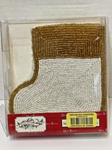 Vintage Dillards Trimmings Stocking Flatware Holder Pk of 4 Beaded White Gold  - £8.48 GBP