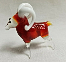Russian Hand-Blown Art Glass Figurine Ram Buck Sheep Bright Orange White  - £19.64 GBP