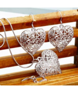 Best 925 sterling Silver Heart Necklace Earring Jewelry set Fashion wome... - £3.77 GBP
