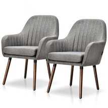 Set of 2 Retro Grey Linen Upholstered Accent Chair with Stylish Wood Legs - $8,018.83 MXN