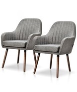 Set of 2 Retro Grey Linen Upholstered Accent Chair with Stylish Wood Legs - $603.53 CAD