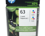 HP 63 Tricolor Ink Cartridge Twin Pack 1VV67AN 2 x F6U61AN OEM Sealed Fo... - £24.11 GBP
