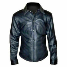 Men&#39;s Leather Shirt Handmade Real Soft Lambskin Stylish Black Casual For... - £83.55 GBP