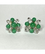 Vintage Green &amp; Clear Beaded Cluster Screw-Back Earrings - $11.88