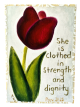 Small Signed Tulip Wall Art with Scripture She is Clothed in Strength &amp; Dignity  - £15.44 GBP