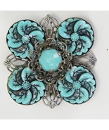 Vintage Pin Brooch Silver Toned Round Floral With Faux Blue Stones  1.7&quot;... - €12,69 EUR