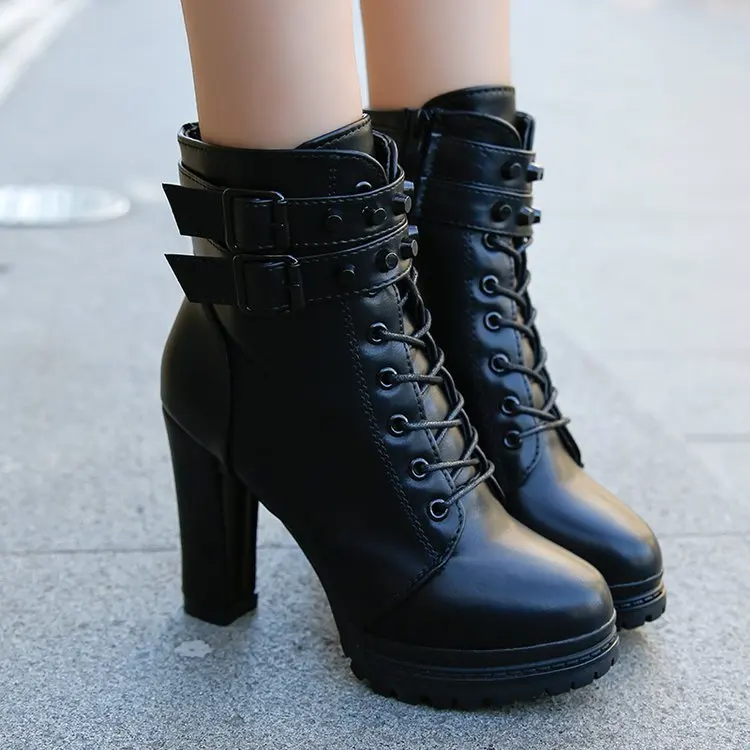 Rcycle boots new female fashion woman s 11cm high heel mature boots flat vintage buckle thumb200