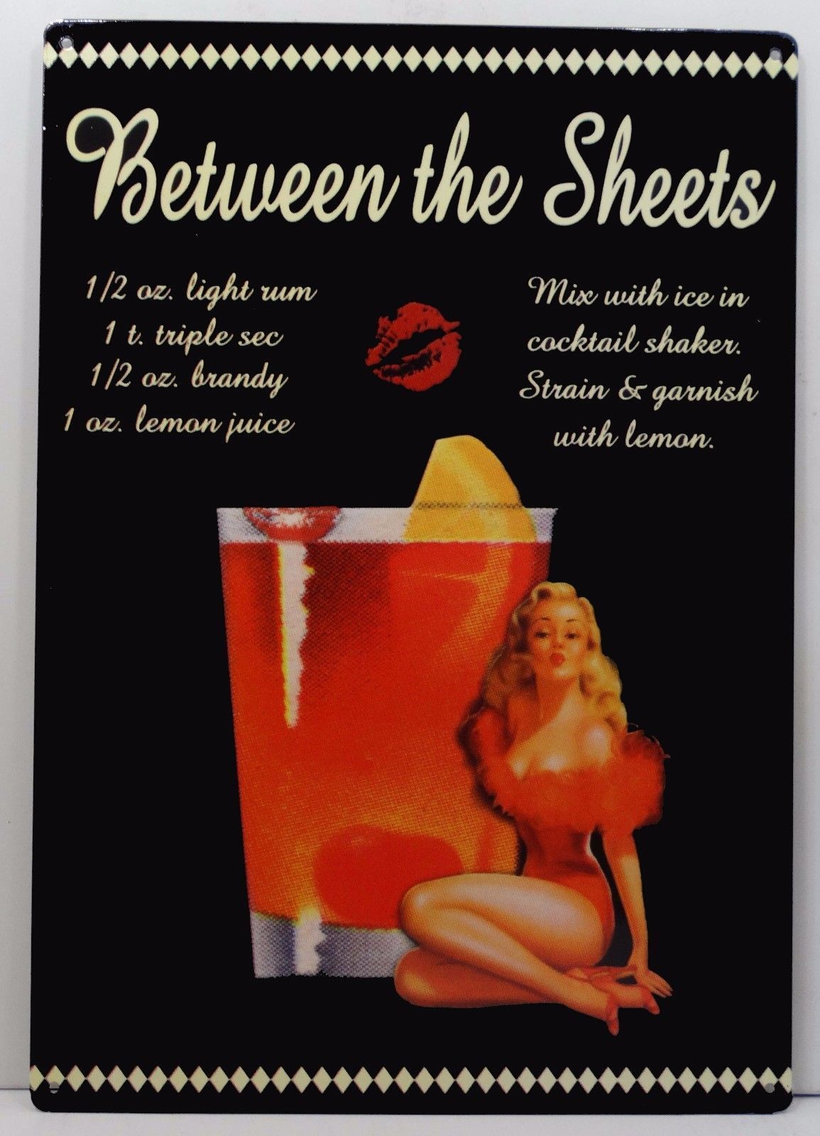 Primary image for Alcohol Between the Sheets Recipe Pin Up Girl Metal Sign