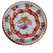Daher White Red Gold Decorated 1971 10in Tin Metal Serving Bowl Tray - $13.76