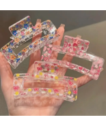 3pc Hair Claw Shark Clips 3.3&quot; Transparent Floral Heart Butterfly Access... - $22.00 CAD