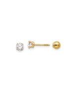 Finest Gold 4 mm 14K Yellow Gold Madi K Polished Reversible Cubic Zircon... - $127.88 CAD