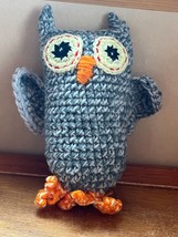 Hand Made Gray Crocheted OWL Stuffed Animal – 10 inches high x 7 x 5 inches – - £9.00 GBP