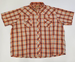 Wrangler Button Up Shirt Men&#39;s 2XL Pearl Snap Western Rodeo Cowboy Blue Orange - £15.66 GBP