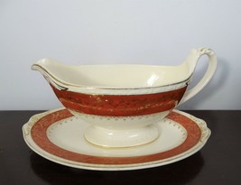 Vintage Red Gravy Boat and Saucer by Craftsman Dinnerware USA 18 Carat Gold - $31.68