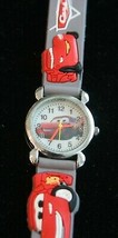 NOS child&#39;s Cars Lightning McQueen quartz wristwatch with 3-D gray rubbe... - $14.85