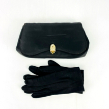 Vintage Garay Abernetty Black Clutch Purse W/ Gloves, Mirror &amp; Jeweled Clasp - £23.73 GBP