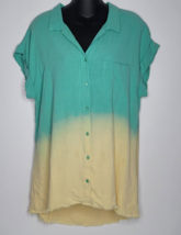 Umgee Womens Shirt Sz Small Linen Blend Beach Top Button Blouse Short Sleeve - £23.53 GBP