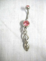 New Pewter Female Fertility Goddess Charm 14g Hot Pink Cz Belly Bar Navel Ring - £4.78 GBP